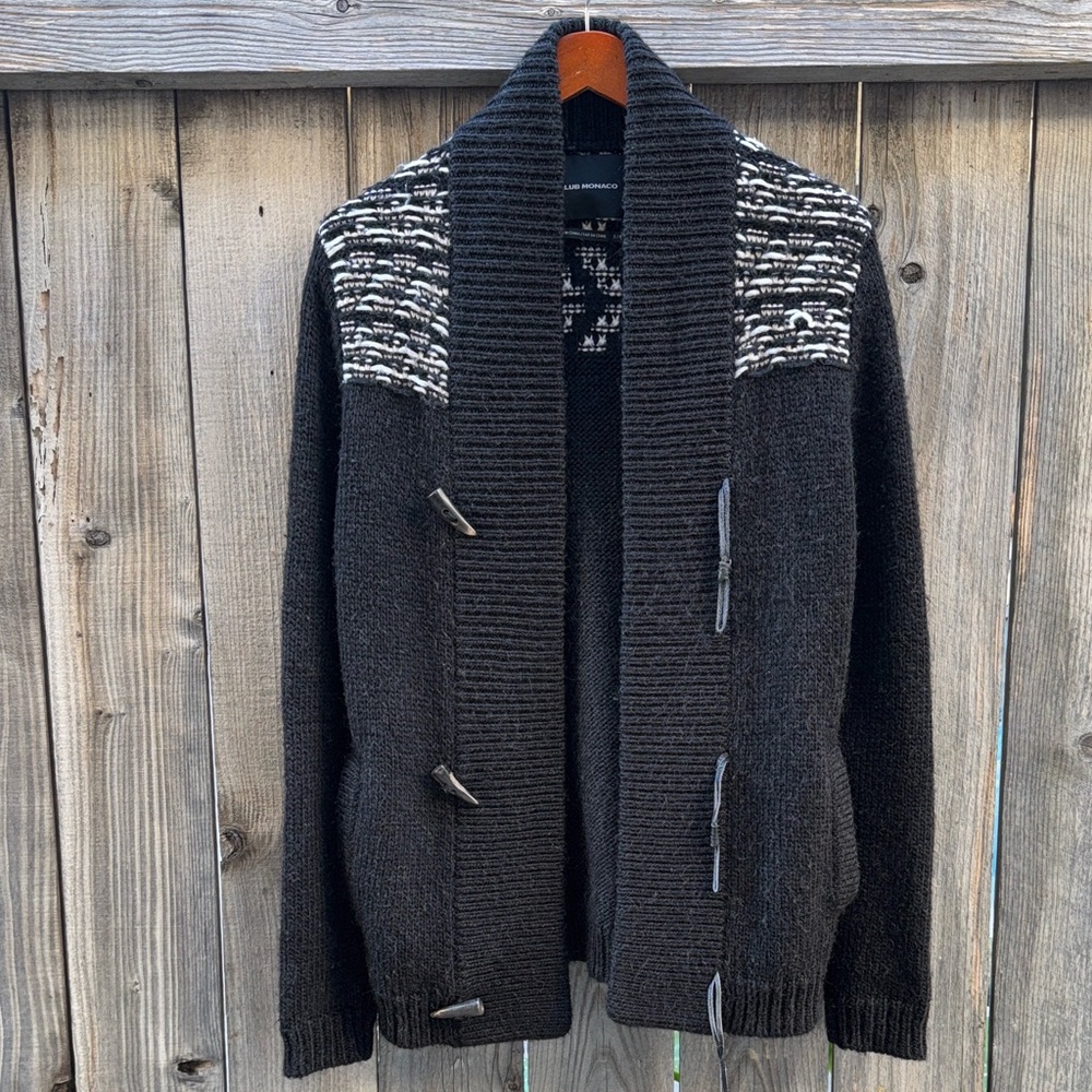 Club Monaco black toggle wool/mohair/ alpaca shawl cardigan sweater size small